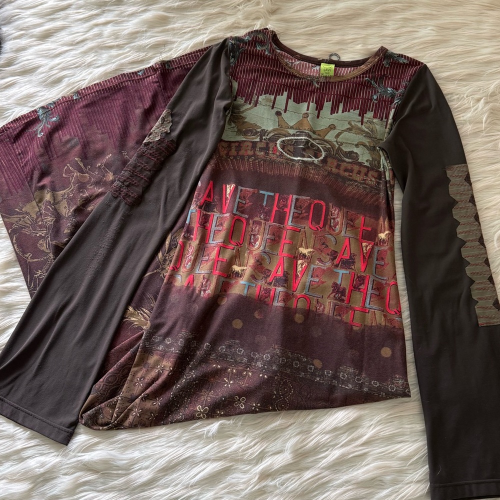 Bohemian Maroon Patchwork Long Sleeve Dress - Picture 4 of 10